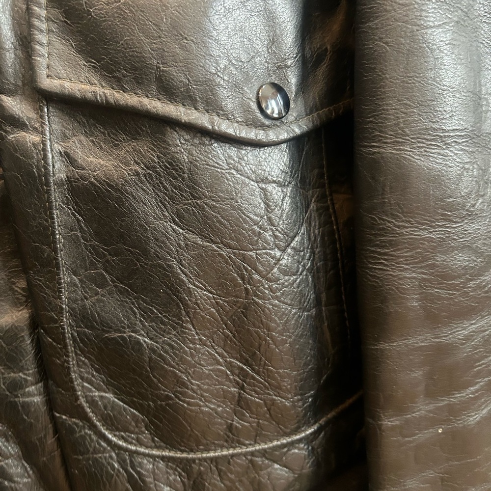 Black Leather Bomber Jacket with Fur Collar - Picture 3 of 11
